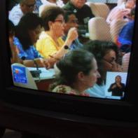 Participantes en la reunión con las máximas dirección del país, para evaluar el Informe de Trabajo Anual y Prioridades para el 2024 del INOTU. Imágenes tomadas del Noticiero de la Televisión Cubana, el 28 de marzo de 2024; por Carlos Alberto Álvarez González. 