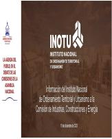 Información del INOTU a la Comisión de Industrias, Construcciones y Energía, de la Asamblea Nacional
